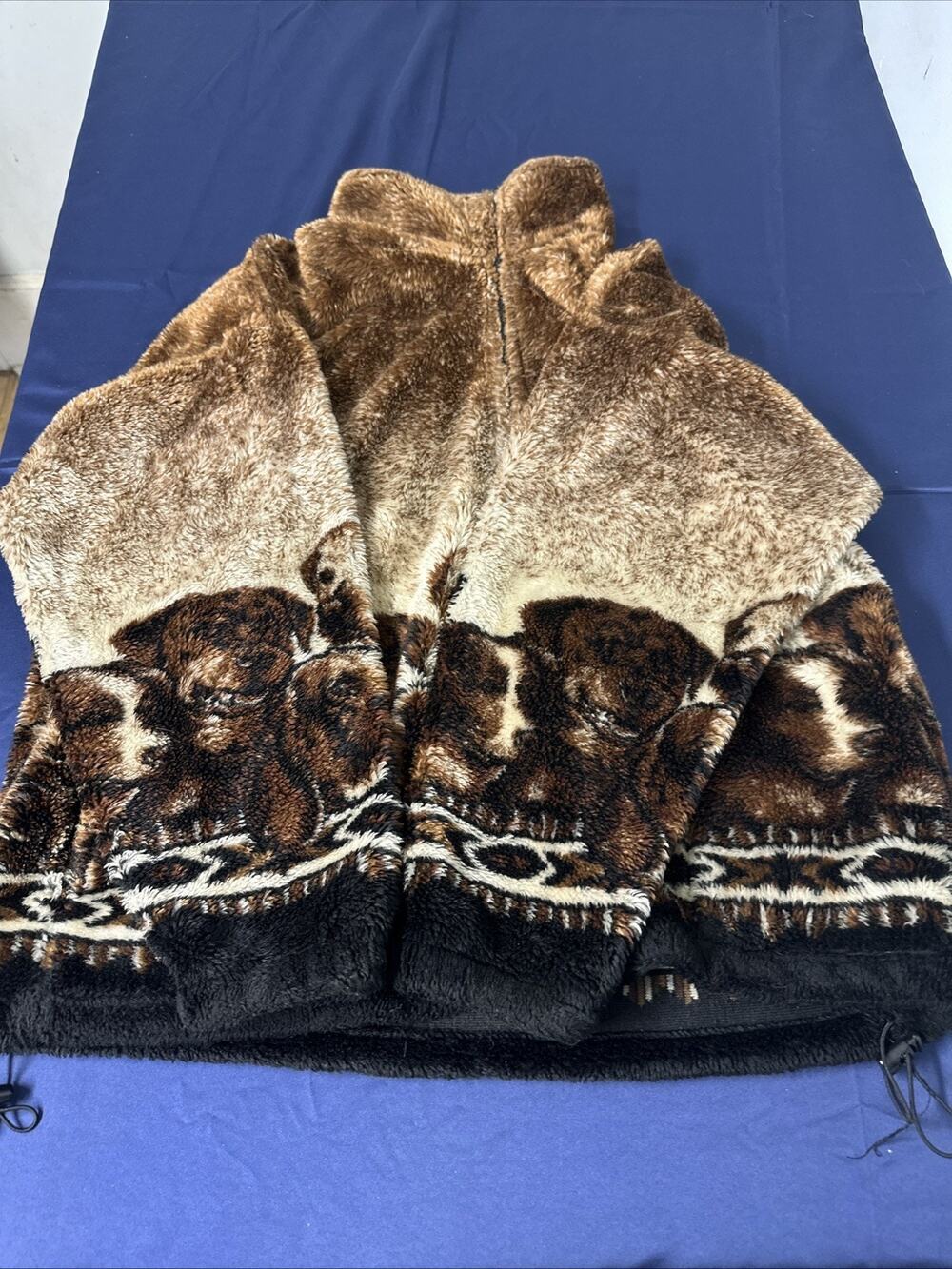 Vtg 90s Cobblestone Canyon Puppy Dog Fleece Jacket Toggle Made in USA Men's L